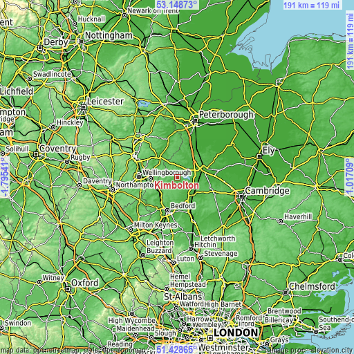 Topographic map of Kimbolton