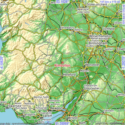 Topographic map of Kimbolton