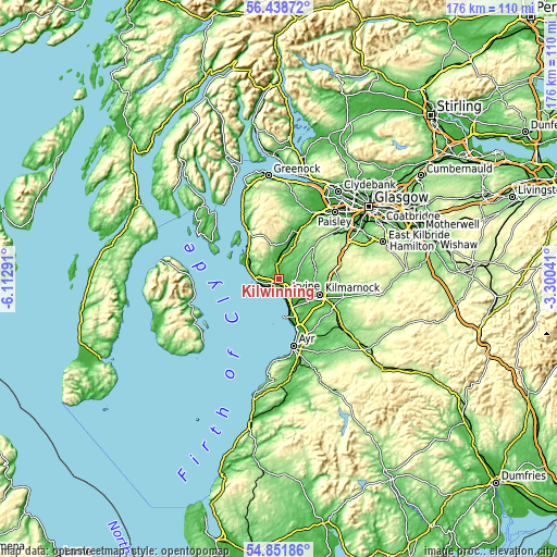 Topographic map of Kilwinning