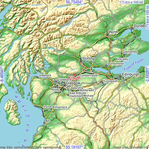 Topographic map of Kilsyth