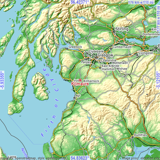 Topographic map of Kilmaurs