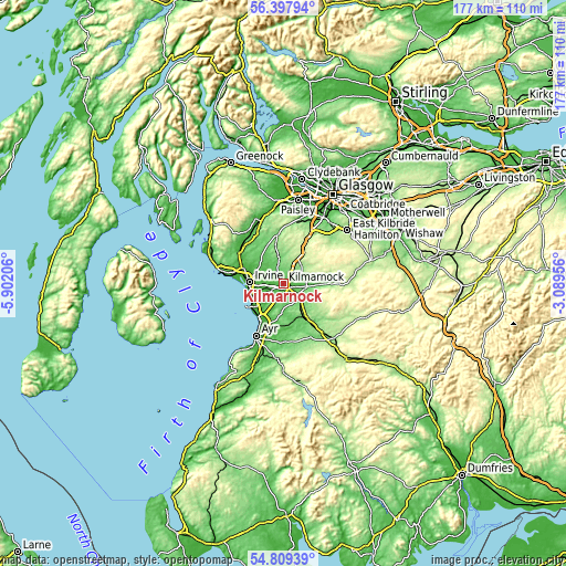 Topographic map of Kilmarnock