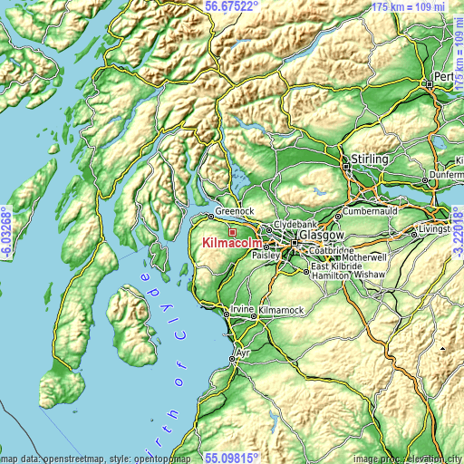 Topographic map of Kilmacolm
