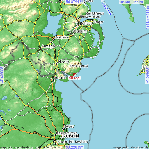 Topographic map of Kilkeel