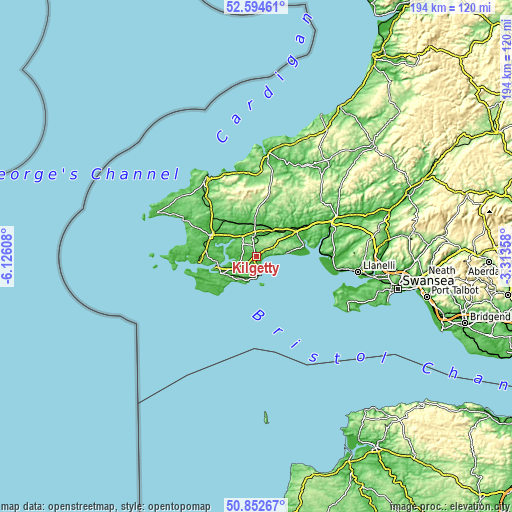 Topographic map of Kilgetty