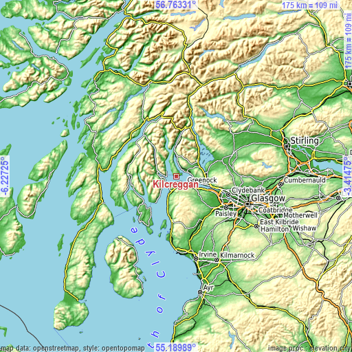 Topographic map of Kilcreggan