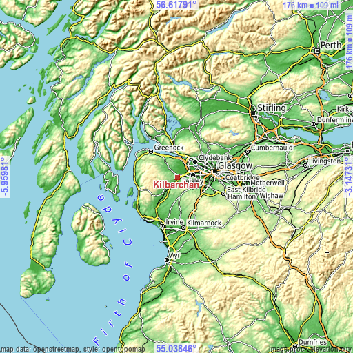 Topographic map of Kilbarchan