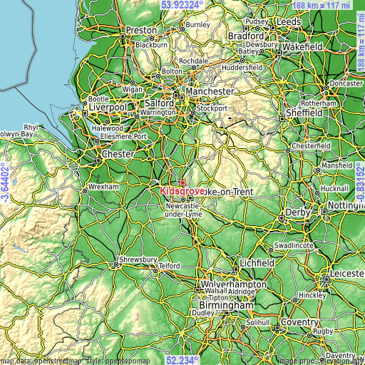 Topographic map of Kidsgrove
