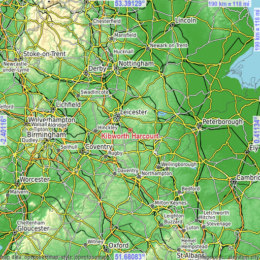 Topographic map of Kibworth Harcourt