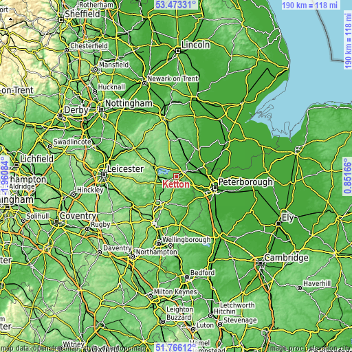 Topographic map of Ketton