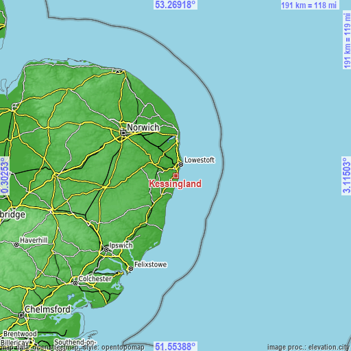 Topographic map of Kessingland