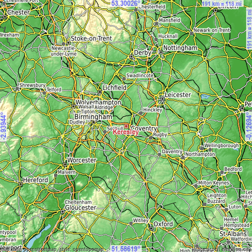 Topographic map of Keresley
