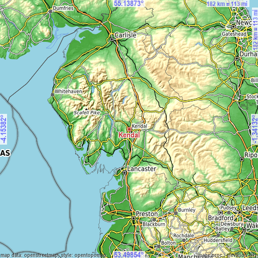 Topographic map of Kendal