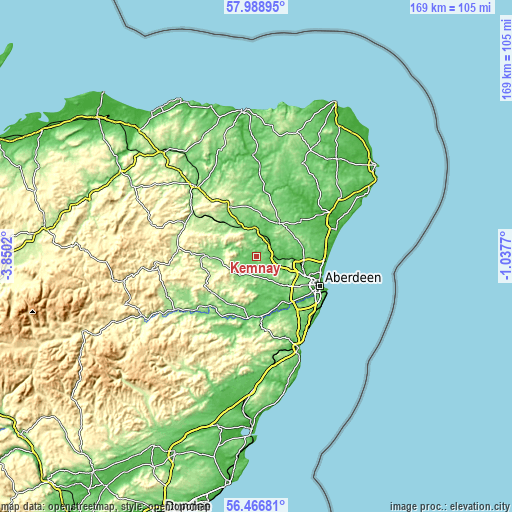 Topographic map of Kemnay