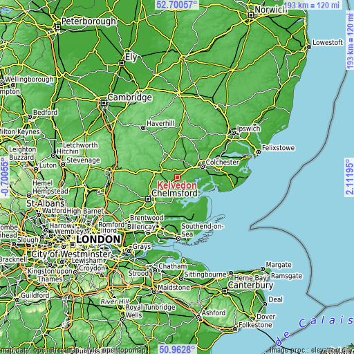 Topographic map of Kelvedon