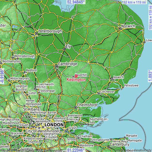 Topographic map of Kedington