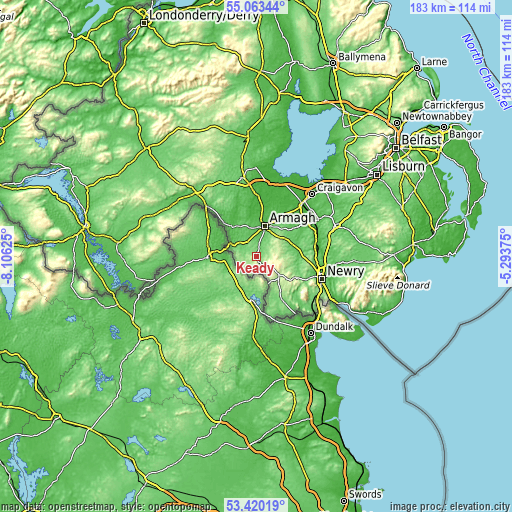 Topographic map of Keady