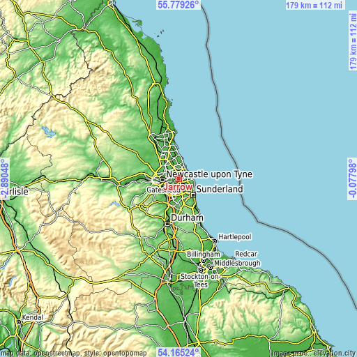 Topographic map of Jarrow