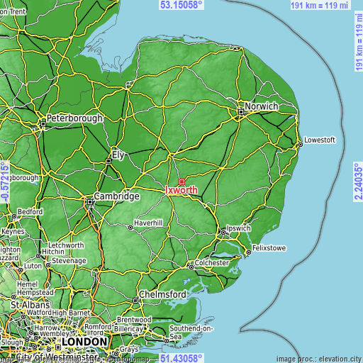 Topographic map of Ixworth