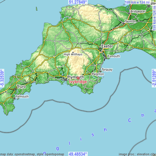 Topographic map of Ivybridge