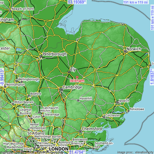 Topographic map of Isleham