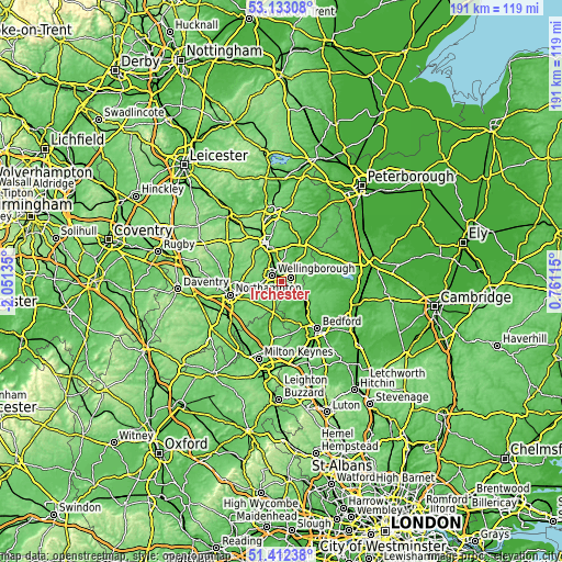 Topographic map of Irchester