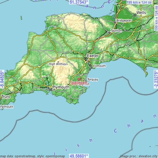 Topographic map of Ipplepen