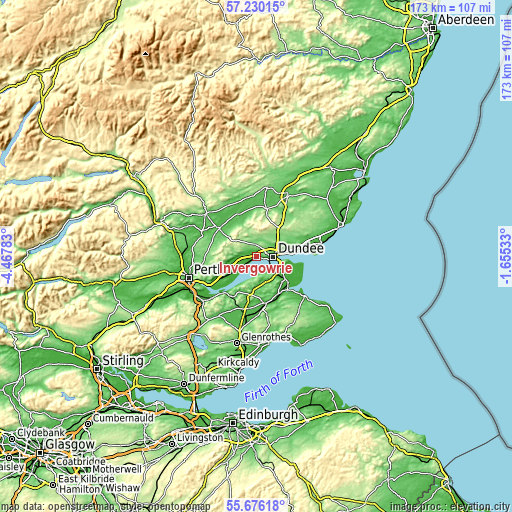 Topographic map of Invergowrie