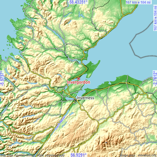 Topographic map of Invergordon