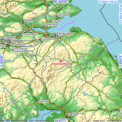 Topographic map of Innerleithen