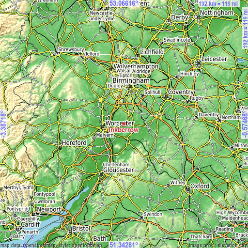 Topographic map of Inkberrow