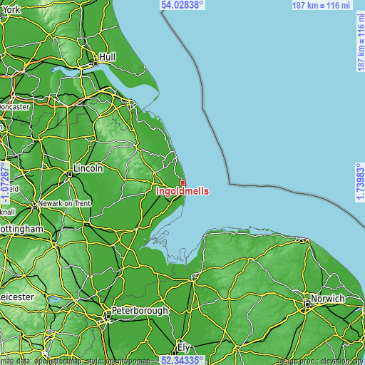 Topographic map of Ingoldmells