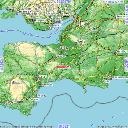 Topographic map of Ilminster