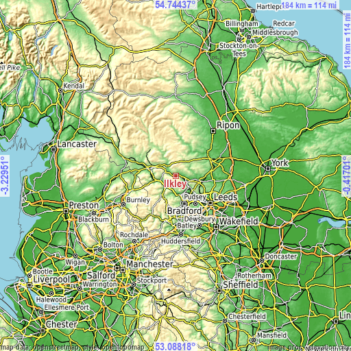 Topographic map of Ilkley