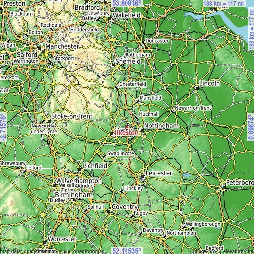 Topographic map of Ilkeston