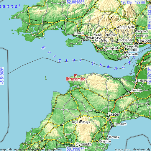 Topographic map of Ilfracombe