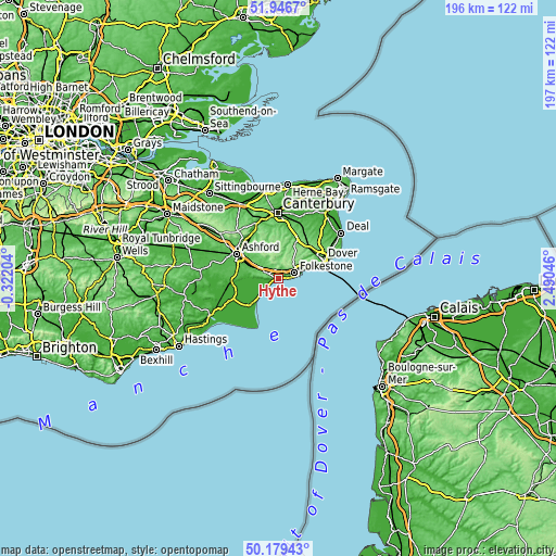 Topographic map of Hythe