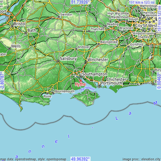 Topographic map of Hythe