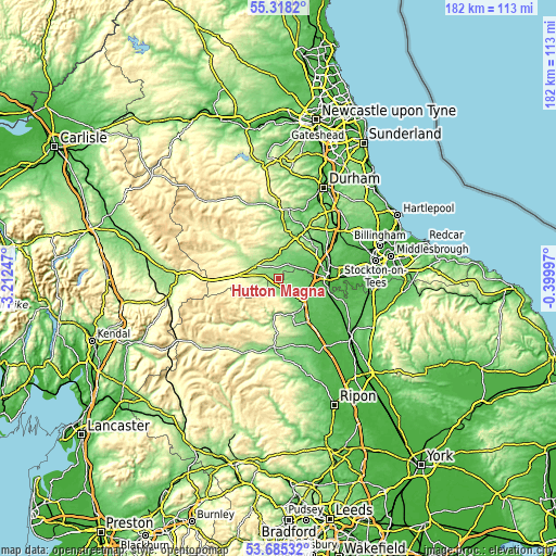 Topographic map of Hutton Magna