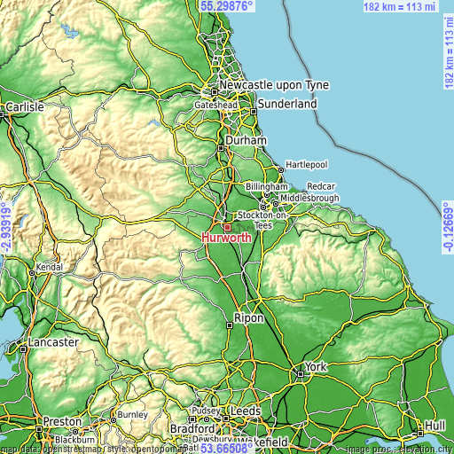 Topographic map of Hurworth