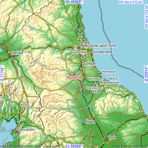 Topographic map of Hunwick