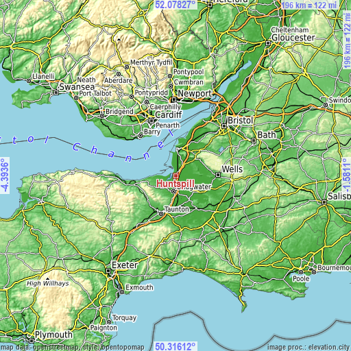 Topographic map of Huntspill
