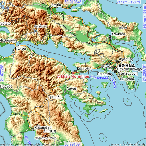 Topographic map of Arkhaía Kórinthos