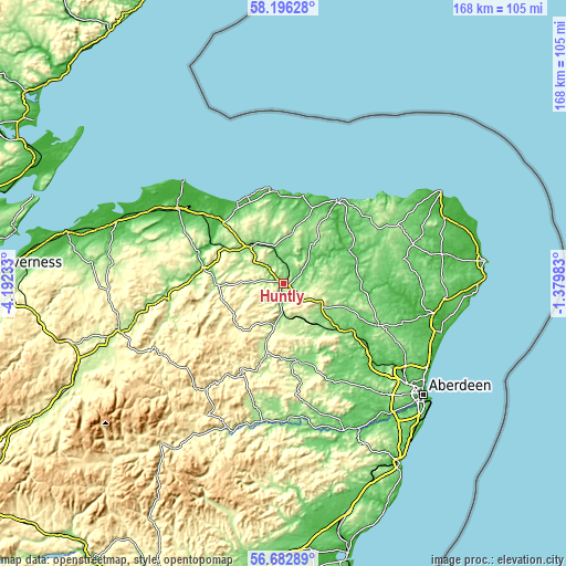 Topographic map of Huntly