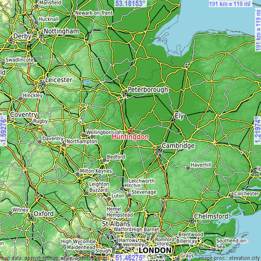 Topographic map of Huntingdon