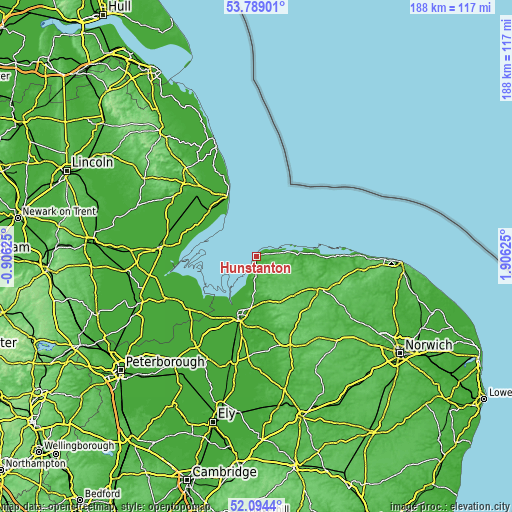 Topographic map of Hunstanton