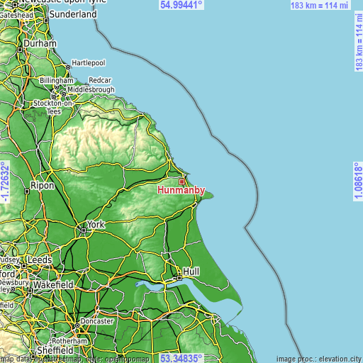 Topographic map of Hunmanby