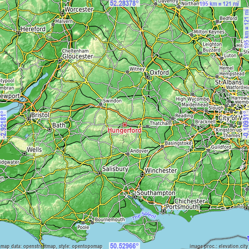 Topographic map of Hungerford