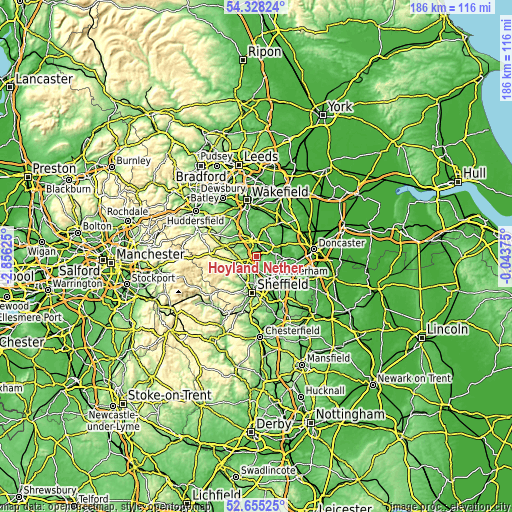 Topographic map of Hoyland Nether