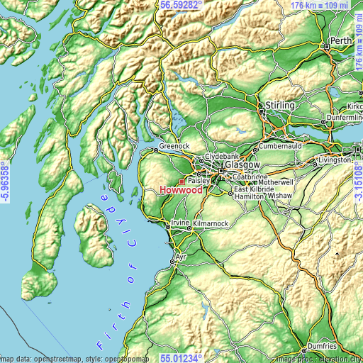 Topographic map of Howwood